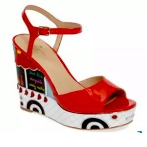 KATE SPADE TACO TRUCK DORA WEDGE SANDAL RED PATENT